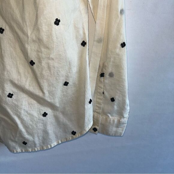 Women's Loft Cream & Black Embroidered Button Down Shirt - Picture 7 of 9